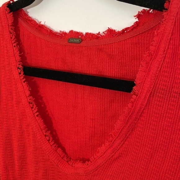 Free People XS St James Red Puff Sleeve Tee top blouse - Picture 11 of 13